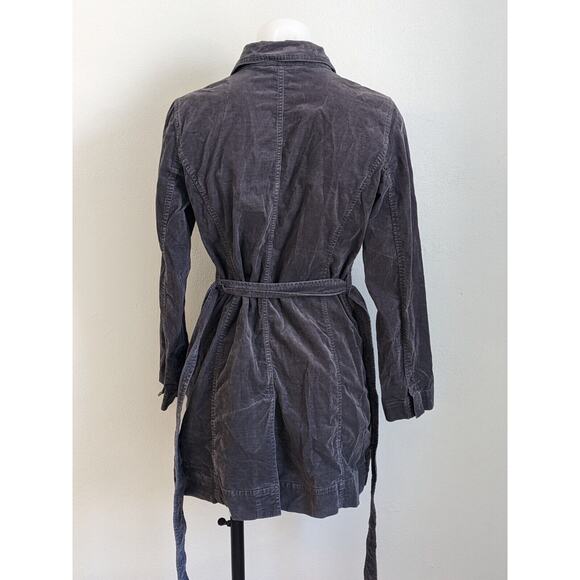 Eileen Fisher Petite Sz 0-2 Pea Coat Corduroy Jacket Grey Double Breasted Belted - Picture 10 of 13